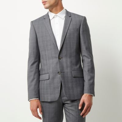 Blue checked skinny suit jacket